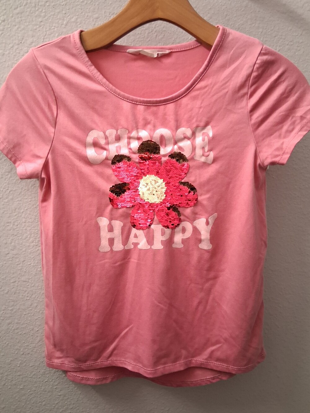 Choose Happy Sequin Flower Pink Shirt Size 12